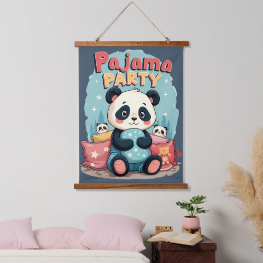 Kawaii Panda Pajama Party Gezellig Sleepover Esthe Hangend Wandkleed (Slaapkamer)