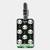 Kawaii Panda Patroon Bamboe in Zwart Wit Groen Bagagelabel (Voorkant verticaal)