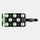 Kawaii Panda Patroon Bamboe in Zwart Wit Groen Bagagelabel (Achterkant horizontaal)