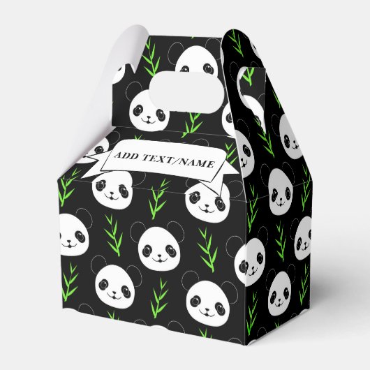 Kawaii Panda Patroon Bamboe in Zwart Wit Groen Bedankdoosjes (Achterkant)