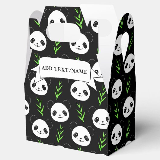 Kawaii Panda Patroon Bamboe in Zwart Wit Groen Bedankdoosjes (Geopend)