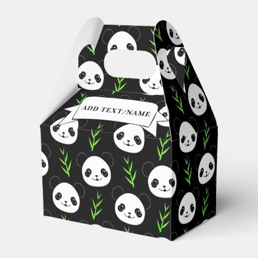 Kawaii Panda Patroon Bamboe in Zwart Wit Groen Bedankdoosjes (Voorkant Zijde)