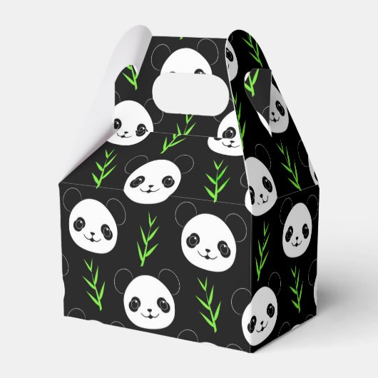 Kawaii Panda Patroon Bamboe in Zwart Wit Groen Bedankdoosjes (Voorkant Zijde)