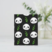 Kawaii Panda Patroon Bamboe in Zwart Wit Groen Briefkaart (Staand voorkant)