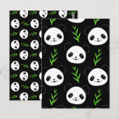 Kawaii Panda Patroon Bamboe in Zwart Wit Groen Briefkaart (Voorkant / Achterkant)