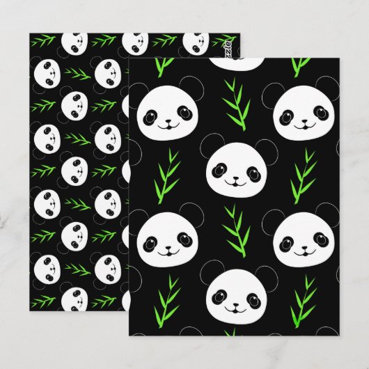 Kawaii Panda Patroon Bamboe in Zwart Wit Groen Briefkaart (Voorkant / Achterkant)