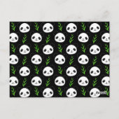 Kawaii Panda Patroon Bamboe in Zwart Wit Groen Briefkaart (Achterkant)