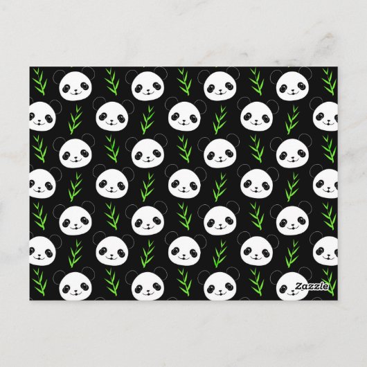 Kawaii Panda Patroon Bamboe in Zwart Wit Groen Briefkaart (Achterkant)