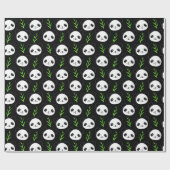 Kawaii Panda Patroon Bamboe in Zwart Wit Groen Cadeaupapier (Vlak)
