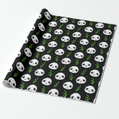 Kawaii Panda Patroon Bamboe in Zwart Wit Groen Cadeaupapier (Uitgerold)