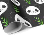 Kawaii Panda Patroon Bamboe in Zwart Wit Groen Cadeaupapier (Rol Hoek)