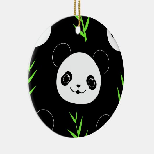 Kawaii Panda Patroon Bamboe in Zwart Wit Groen Keramisch Ornament (Rechts)