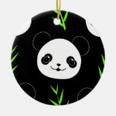 Kawaii Panda Patroon Bamboe in Zwart Wit Groen Keramisch Ornament (Voorkant)
