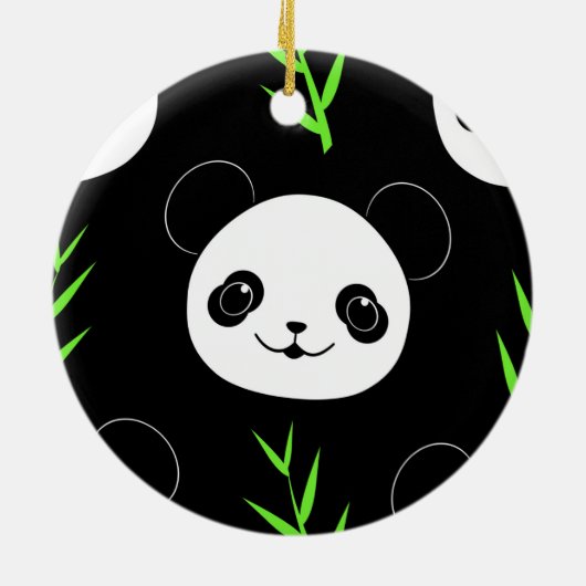 Kawaii Panda Patroon Bamboe in Zwart Wit Groen Keramisch Ornament (Achterkant)