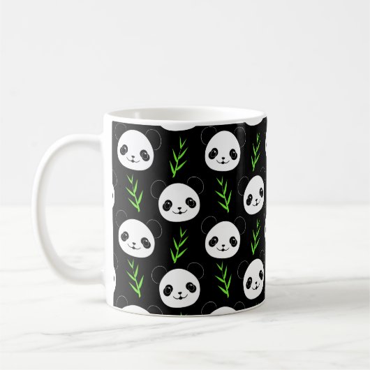 Kawaii Panda Patroon Bamboe in Zwart Wit Groen Koffiemok (Links)