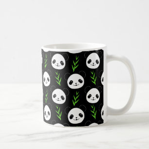 Kawaii Panda Patroon Bamboe in Zwart Wit Groen Koffiemok