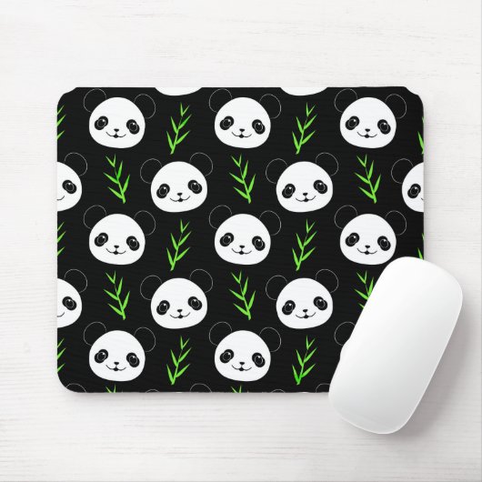 Kawaii Panda Patroon Bamboe in Zwart Wit Groen Muismat (Met muis)
