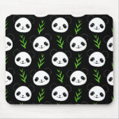 Kawaii Panda Patroon Bamboe in Zwart Wit Groen Muismat (Voorkant)