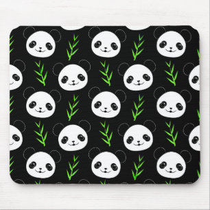 Kawaii Panda Patroon Bamboe in Zwart Wit Groen Muismat
