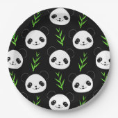 Kawaii Panda Patroon Bamboe in Zwart Wit Groen Papieren Bordje (Voorkant)