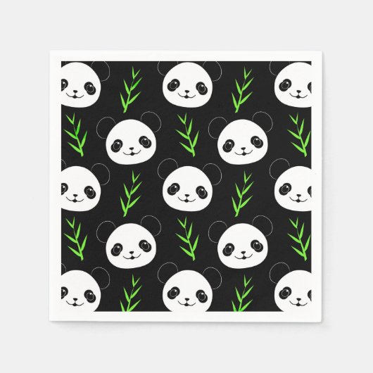 Kawaii Panda Patroon Bamboe in Zwart Wit Groen Servet (Voorkant)