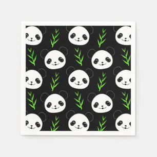 Kawaii Panda Patroon Bamboe in Zwart Wit Groen Servet