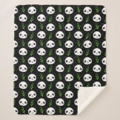 Kawaii Panda Patroon Bamboe in Zwart Wit Groen Sherpa Deken (Voorkant)
