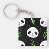 Kawaii Panda Patroon Bamboe in Zwart Wit Groen Sleutelhanger (voorkant)