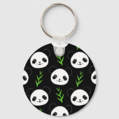 Kawaii Panda Patroon Bamboe in Zwart Wit Groen Sleutelhanger (Voorkant)