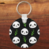 Kawaii Panda Patroon Bamboe in Zwart Wit Groen Sleutelhanger (Voorkant)