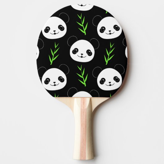 Kawaii Panda Patroon Bamboe in Zwart Wit Groen Tafeltennisbatje (Voorkant)
