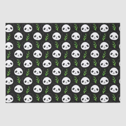 Kawaii Panda Patroon Bamboe in Zwart Wit Groen Tissuepapier (Voorkant)