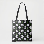 Kawaii Panda Patroon Bamboe in Zwart Wit Groen Tote Bag (Voorkant)