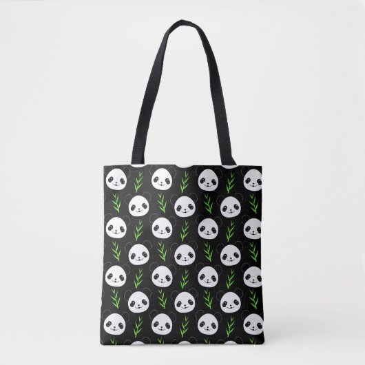 Kawaii Panda Patroon Bamboe in Zwart Wit Groen Tote Bag (Voorkant)