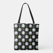Kawaii Panda Patroon Bamboe in Zwart Wit Groen Tote Bag (Achterkant)