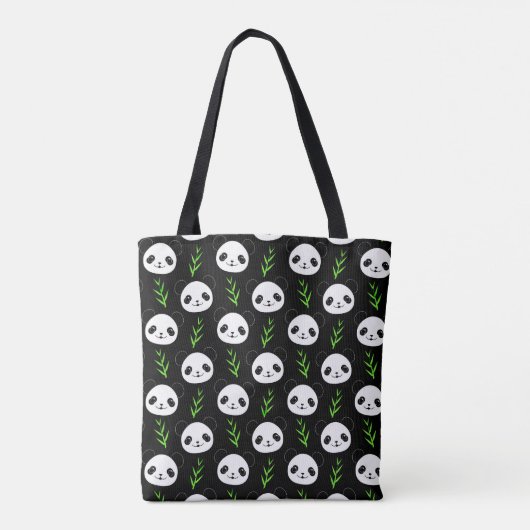 Kawaii Panda Patroon Bamboe in Zwart Wit Groen Tote Bag (Achterkant)