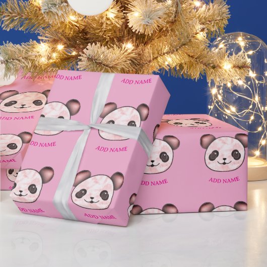 Kawaii panda patroon in roze cadeaupapier (Feestdagen)