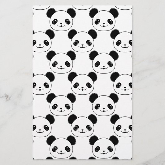 Kawaii Panda-patroon in zwart-wit Briefpapier (Voorkant)