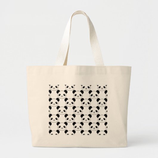 Kawaii Panda-patroon in zwart-wit Grote Tote Bag (Voorkant)