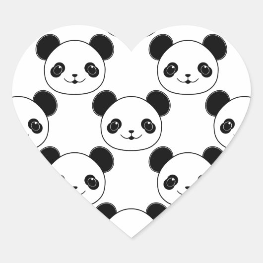 Kawaii Panda-patroon in zwart-wit Hart Sticker (Voorkant)
