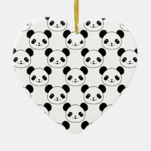 Kawaii Panda-patroon in zwart-wit Keramisch Ornament
