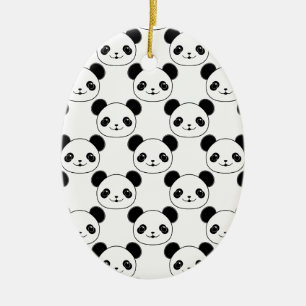 Kawaii Panda-patroon in zwart-wit Keramisch Ornament