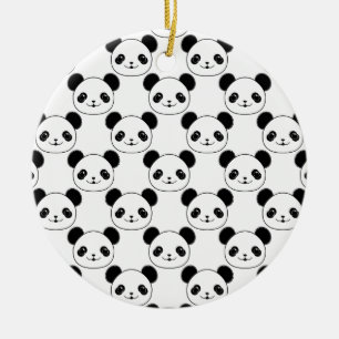 Kawaii Panda-patroon in zwart-wit Keramisch Ornament