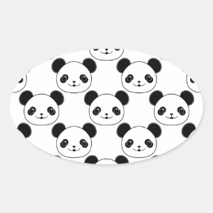 Kawaii Panda-patroon in zwart-wit Ovale Sticker