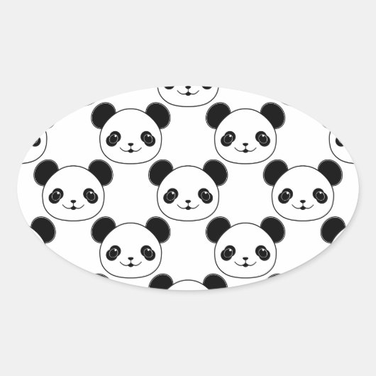 Kawaii Panda-patroon in zwart-wit Ovale Sticker (Voorkant)