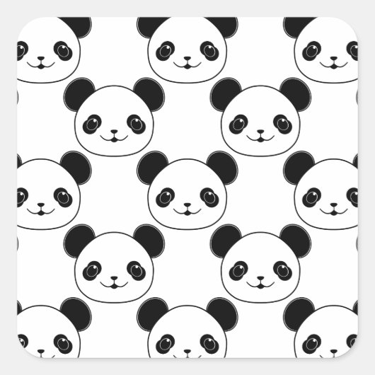 Kawaii Panda-patroon in zwart-wit Vierkante Sticker (Voorkant)