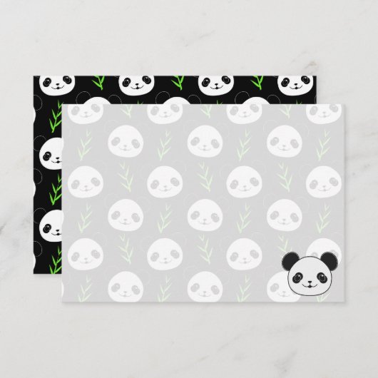 Kawaii Panda Pattern Bamboo In Black White Green Notitiekaartje (Voorkant / Achterkant)