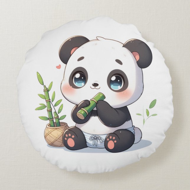 Kawaii Panda Pillow Rond Kussen (Achterkant)