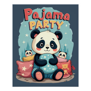 Kawaii Panda Pyjama Feestje Gezellige Slaapfeestje Perfect Poster