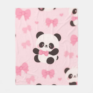 Kawaii Panda Roze Strik Patroon Fleece Deken